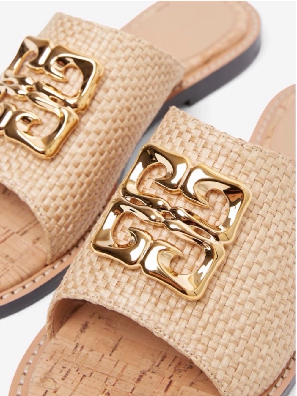 Givenchy Liquid Logo Raffia Slide Sandals NWT